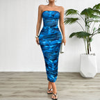 Damen Bodycon Maxikleid mit Rüschen und strapless Design R&B