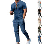 Herren Freizeit-Set mit lässigem Henley-Oberteil und modernen Jogginghosen R&B