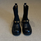 Damen Elegante Ankle Boots mit modischem Strickschaft und dekorativen Schnallen R&B