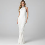Damen Elegantes Maxikleid mit hochgeschlossenem Kragen und auffälligen Raffungselementen R&B