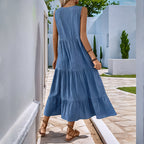 Damen Midikleid mit Knopfleiste und voluminösen Rüschendetails R&B