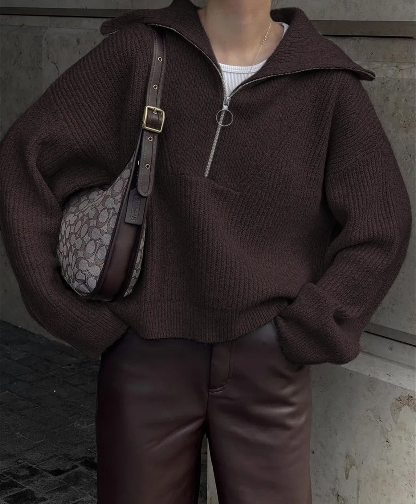 Damen Strickpullover mit Reißverschluss und lässigem Schnitt R&B