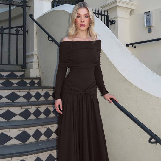 Damen Wickelkleid mit voluminösem Rüschensaum und elegantem Off-Shoulder-Design R&B