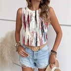 Damen Crop-Top mit Knopfleiste und modernem Grafikdesign R&B