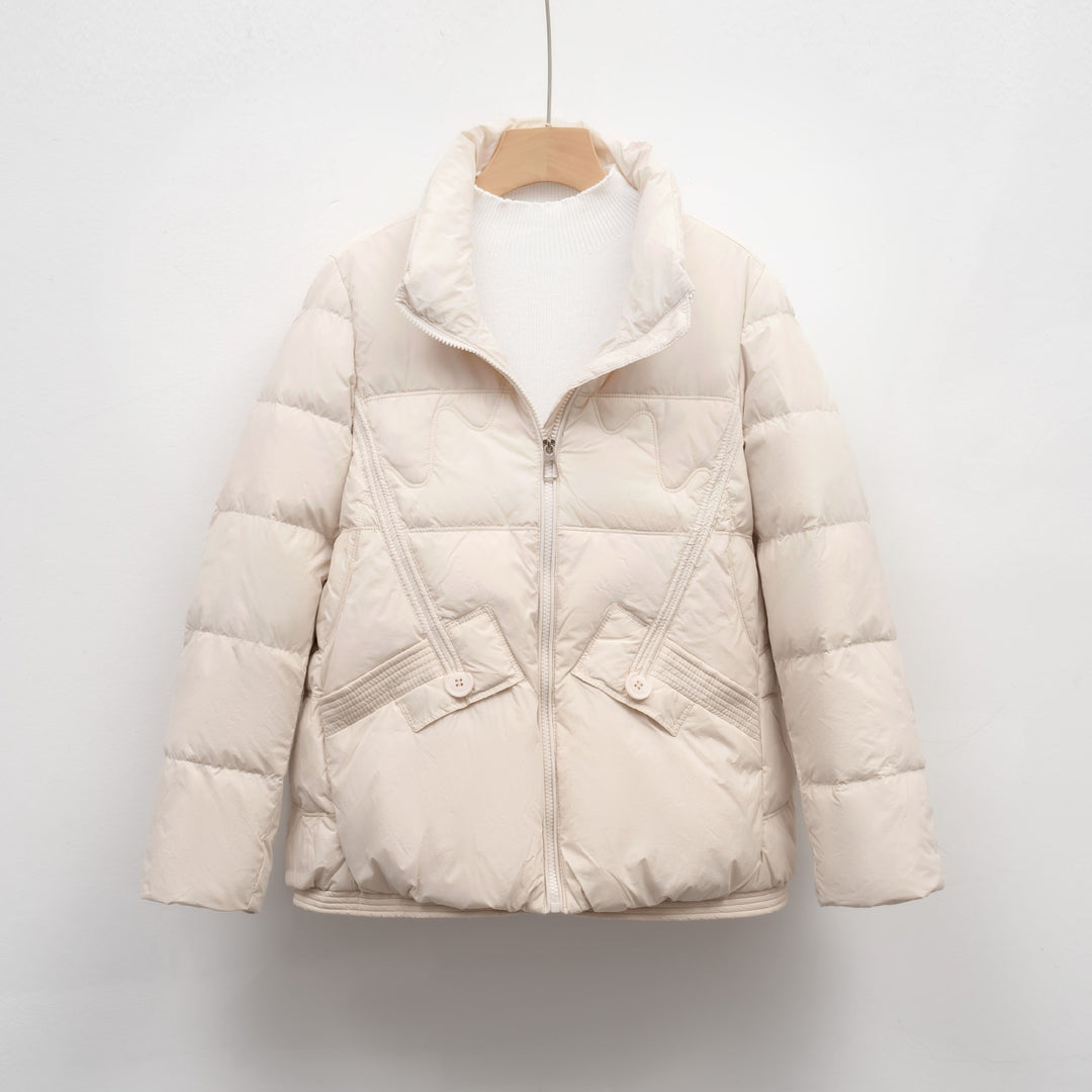 Damen gesteppte Winterjacke mit praktischen Taschen und hohem Kragen R&B