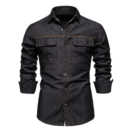 Herren Denim Hemd mit zwei Brusttaschen und modischem Schnitt R&B