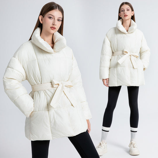 Damen Wattierte Jacke mit Gürtel und eleganter Kragenform R&B