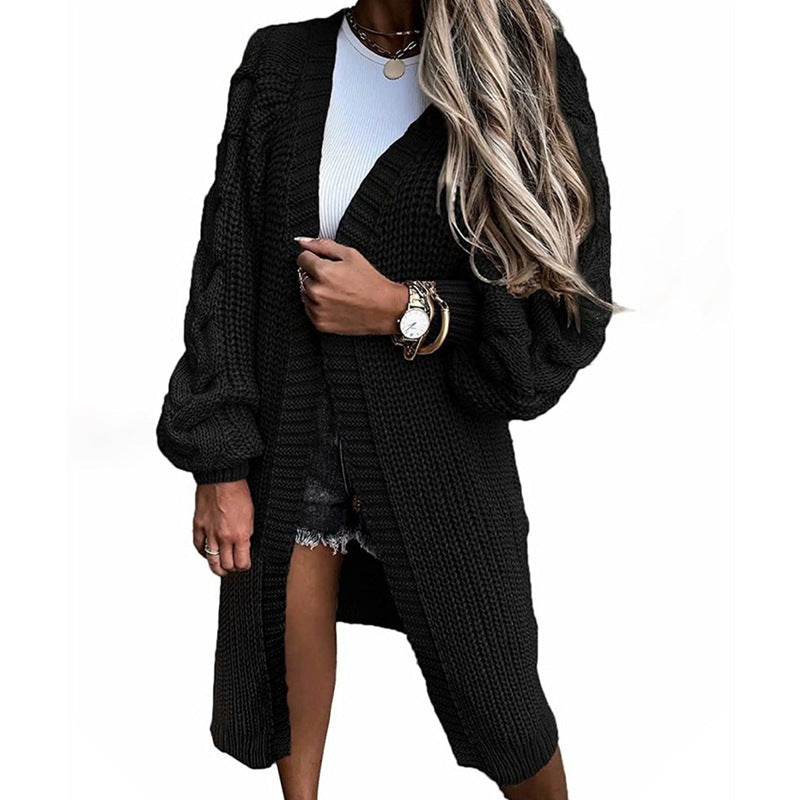 Damen Strickjacke mit voluminösen Ärmeln und hochwertigem Zopfdesign