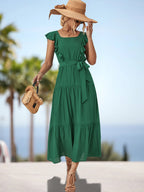 Damen Maxikleid mit Rüschendetails und tailliertem Gürtel R&B