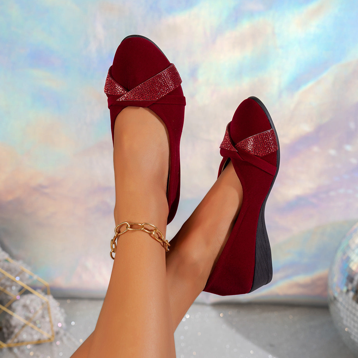 Damen elegante Slip-On Ballerinas mit funkelnden Applikationen R&B