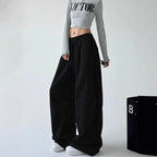 Damen lässige High-Waist Jogginghose mit weitem Bein und elastischem Bund