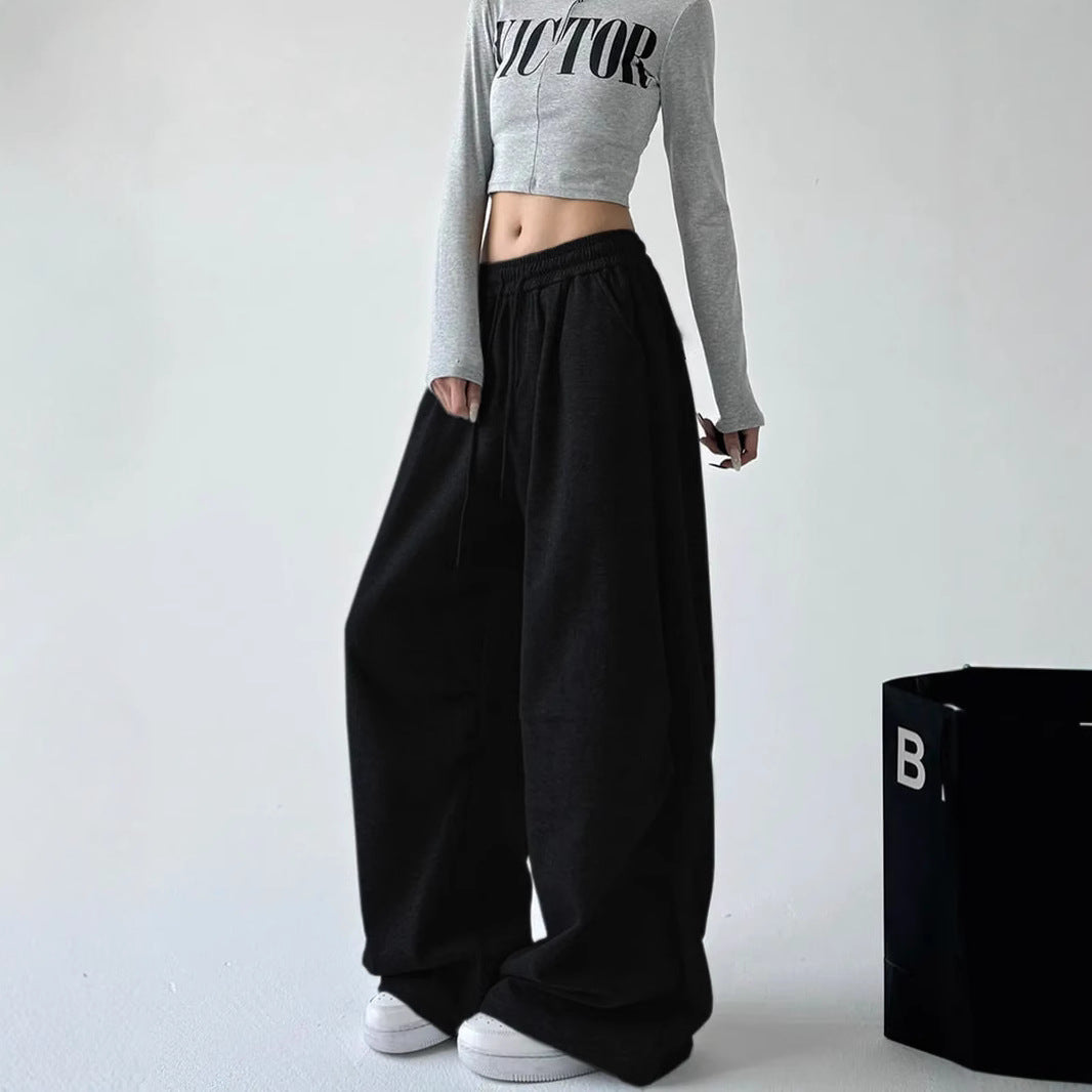 Damen lässige High-Waist Jogginghose mit weitem Bein und elastischem Bund