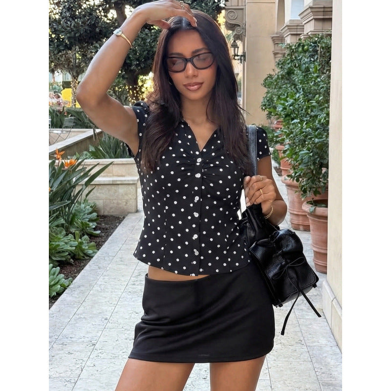 Damen Polka-Dot Bluse mit taillierter Passform und Rüschendetail R&B