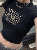 Damen Crop-Shirt mit inspirierendem Statementdruck R&B