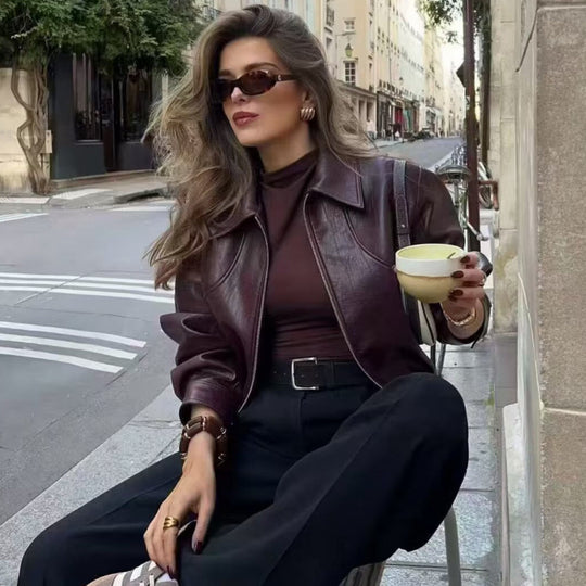 Damen Kunstlederjacke mit elastischem Bund und sportlichem Schnitt R&B
