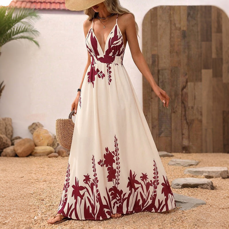 Damen Maxikleid mit tiefem V-Ausschnitt und floraler Applikation R&B