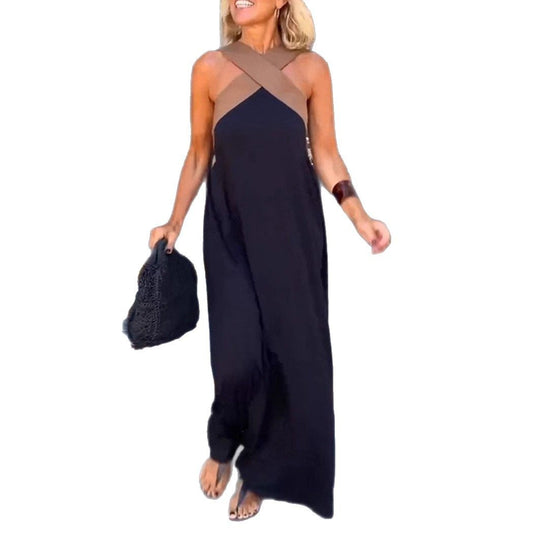 Damen nan luftiges Kaftankleid mit überkreuztem Trägerdetail, Brustpasse und weitem Fall R&B