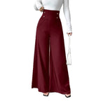Damen Hochtaillierte Palazzo-Hose mit dekorativen Knöpfen R&B