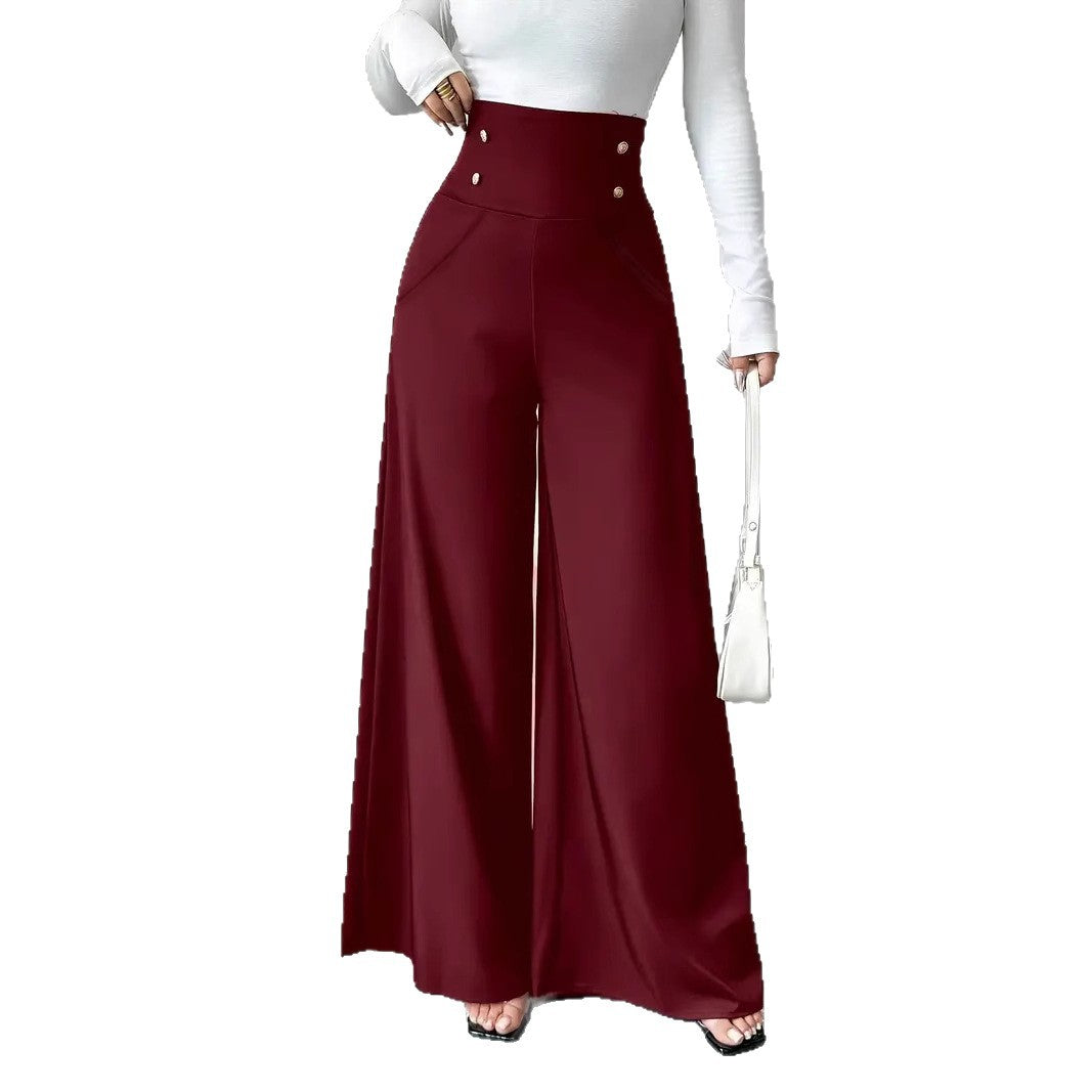 Damen Hochtaillierte Palazzo-Hose mit dekorativen Knöpfen R&B
