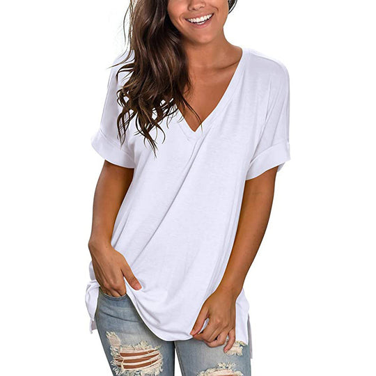 Damen Freizeit V-Ausschnitt T-Shirt R&B