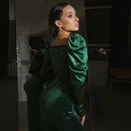 Damen Midikleid mit Puffärmeln und elegantem Taillierungsdesign R&B