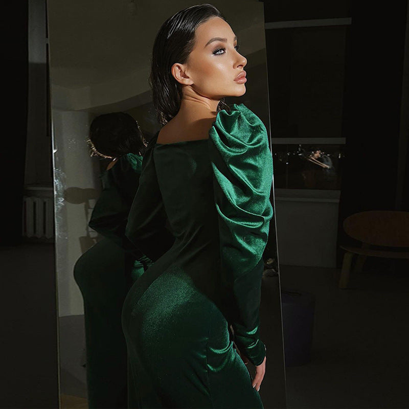 Damen Midikleid mit Puffärmeln und elegantem Taillierungsdesign R&B