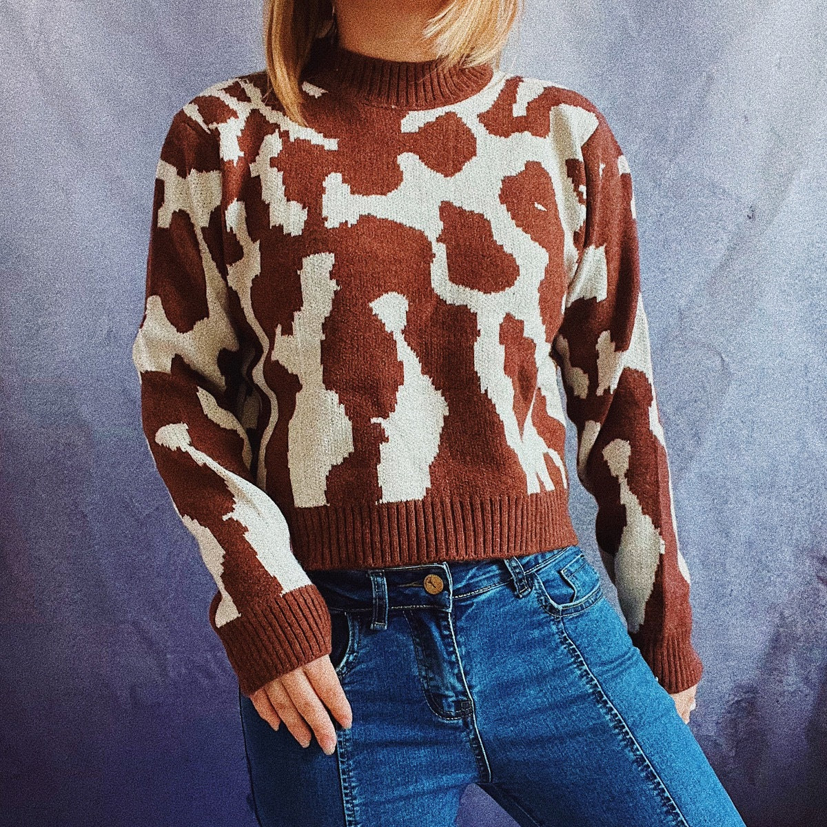 Damen gemusterter Pullover mit modernem Tierdruck R&B