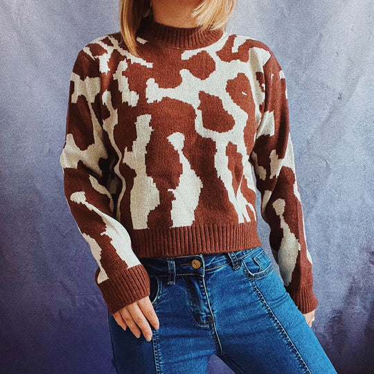 Damen gemusterter Pullover mit modernem Tierdruck R&B