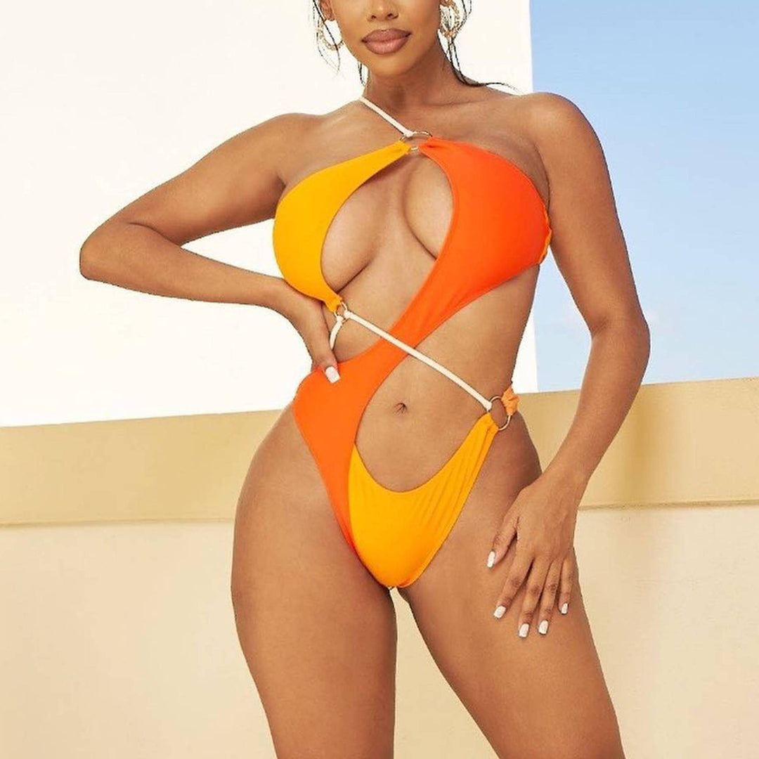 Damen Einteiliger Badeanzug mit innovativem Cut-Out und modischen Ringdetails R&B