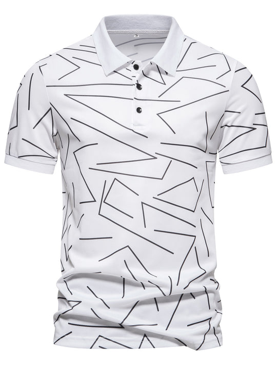 Herren Poloshirt mit modernem geometrischem Muster und atmungsaktiven Eigenschaften R&B