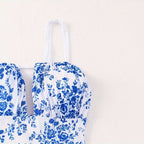 Damen Einteiliger Badeanzug mit floralem Design und tiefem V-Ausschnitt R&B