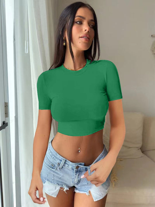 Damen elegantes langärmliges Crop-Top aus hautfreundlichem Material R&B