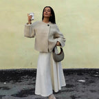 Damen Wickeljacke mit weiten Ärmeln und dekorativem Knopf R&B