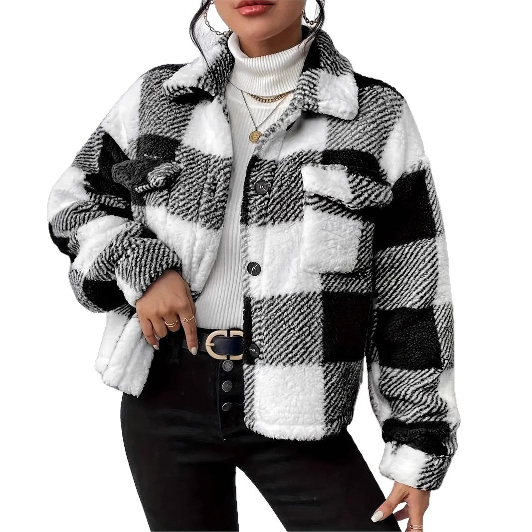 Damen Kuschelige Karojacke R&B