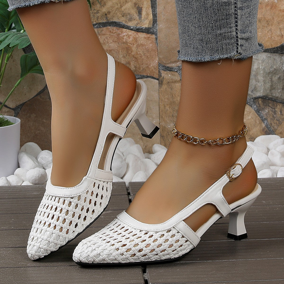 Damen Sling-Sandalen mit durchbrochenem Design und elegantem Blockabsatz R&B