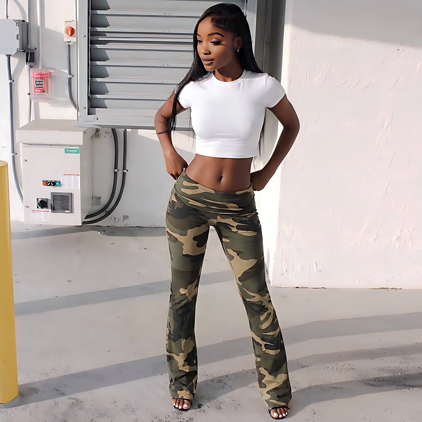 Damen Camouflage-Hose mit elastischem Bund und figurbetontem Schnitt R&B