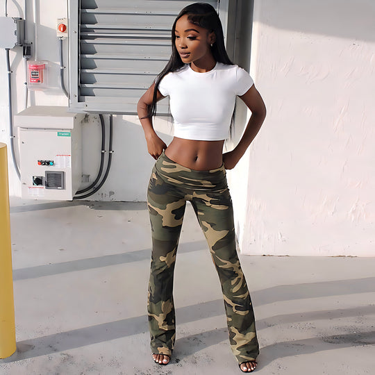 Damen Camouflage-Hose mit elastischem Bund und figurbetontem Schnitt R&B