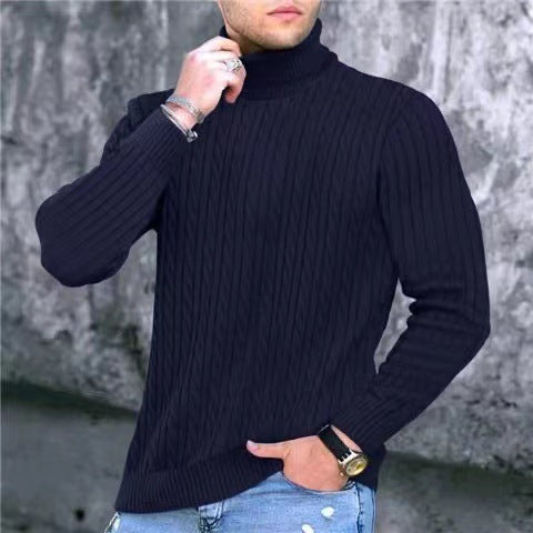 Herren Strickpullover mit modernem Rippmuster und hohem Kragen R&B