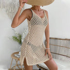 Damen gehäkeltes Strandkleid mit transparentem Netzdesign R&B