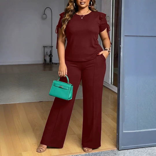 Damen Elegantes Freizeit-Anzugset mit Rüschendetails und weitem Schnitt R&B