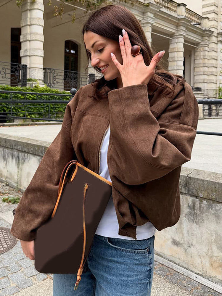 Damen Oversized Wildlederjacke R&B