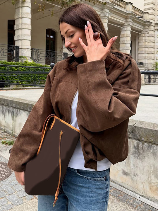 Damen Oversized Wildlederjacke R&B