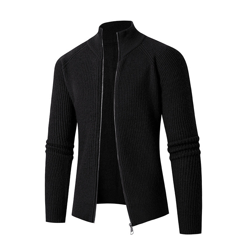 Herren Strickjacke mit hohem Kragen und feiner Rippstruktur R&B