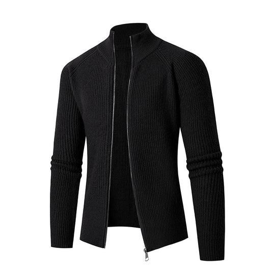Herren Strickjacke mit hohem Kragen und feiner Rippstruktur R&B