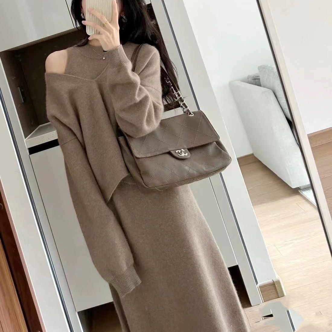 Damen Strickkleid mit Pullover im Set