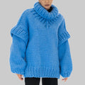 Damen Lockerer Strickpullover mit voluminösen Ärmeln und hohem Kragen