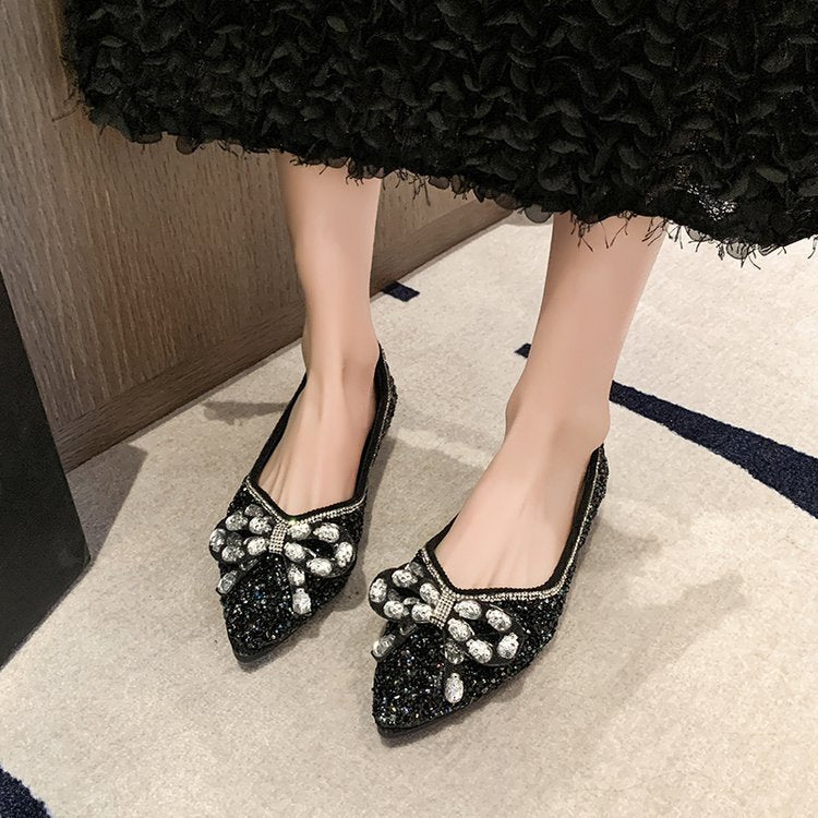 Damen Ballerinas mit funkelnden Strass-Applikationen und elegantem Schleifenakzent