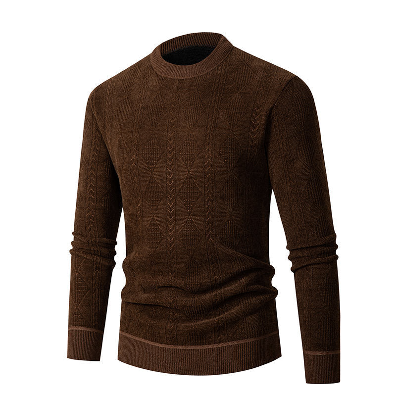 Herren Strickpullover mit strukturiertem Zopfmuster und hohem Kragen
