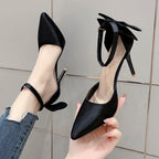 Damen Satin High Heels mit transparentem Riemen und Schleifenapplikation R&B