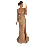 Damen Glamouröses Abendkleid mit glitzernden Pailletten und tiefem Schlitz EB
